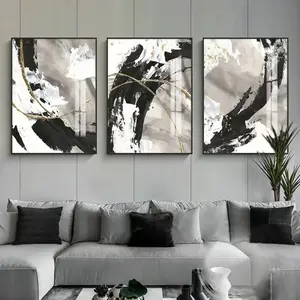 3pcs Modern Abstract Design Mural Marble Style Black and White Gray HD High-Definition Canvas Oil Painting Poster Home Bedroom Living Room Frameless Decoration