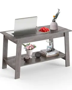 【Christmas Gift】Grey Coffee Table, 31.49 Inch Small Living Room Tables, 2-Tie Rustic Wood Tables for Living Room, Outdoors, Home Office, Bedroom, Apartment, Modern Industrial Style Rectangular Wood Table