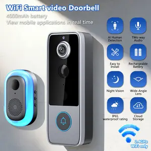 Smart Video Doorbell Camera Wireless, Wifi Smart Doorbell, 4000mAh Rechargeable Battery, 1080P HD Security Camera with Two-Way Talk, Night Vision, Motion Alerts, Cloud Storage & Tuya App – Indoor/Outdoor Home Monitoring System
