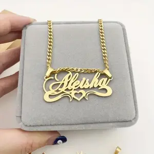 Custom Name Necklace Heart Crown Necklace Personalized Custom Cuban Chain Name Necklace Perfect Gift for Birthday