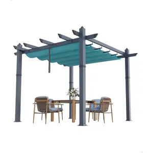Garvee 10x10 ft Outdoor Pergola with Adjustable Canopy, Reinforced Aluminum Frame, Metal Gazebo for Porch, Garden, Sun Shade, Beach Pavilion, Grape Trellis, Grill, Backyard, and Deck in Grey & Black