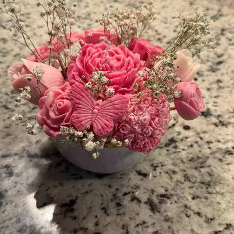 Floral Bouquet - Pink Rose & Baby's Breath Arrangement for Home Decor