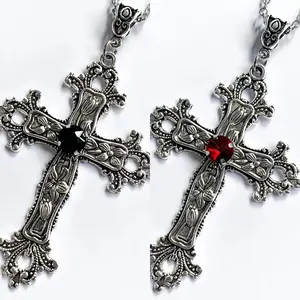 2 Pcs Y2K Punk Crystal Cross Pendant Necklace for Women and Men, Gothic Irregular Clavicle Chain Aesthetic Jewelry