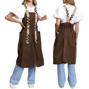 Apron for Nail Techs, Hairstylists, Barbers, Artists - 360 Full Coverage with Elastic Straps Brown