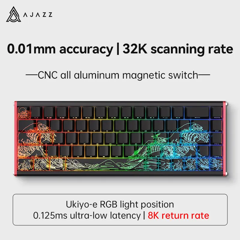 AJAZZ ALUX68 MAX HE Magnetic Shaft Mechanical Keyboard, 60% Gaming Keyboard, Quick Trigger, Magnetic Switches 8K Hz Polling Rate, PBT Keycaps for Win/Mac, Wired RGB Mechanical Keyboard.