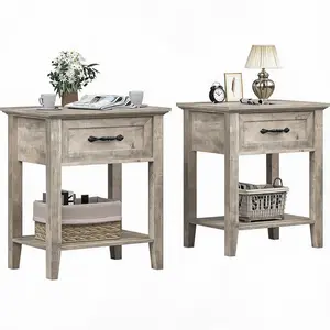 Nightstands Set of 2, Bedside Table with Drawers,Modern End Side Table for Small Spaces,Wooden Bedside End Tables Easy to Assemble