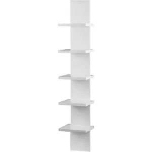 Extended 5 Tier Wall Shelf Unit - 43" Lack Display Floating Shelf, Narrow Smooth Laminate Finish - Vertical Wall Decor Mount Floating Storage Home Decor Organizer Tall Tower Utility Shelves(White) Wood Wooden Interior