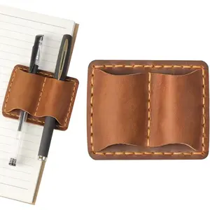Leather Pen Holder for Notebooks and Journals - Double Pen Loop - Brown