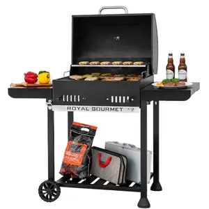 Royal Gourmet 22.24-Inch Black Cart Charcoal Grill, Portable Outdoor BBQ Cooker with Rolling Wheels, Adjustable Air Vents and Bottom Storage Shelf for Tailgating, Camping and Family Cookouts