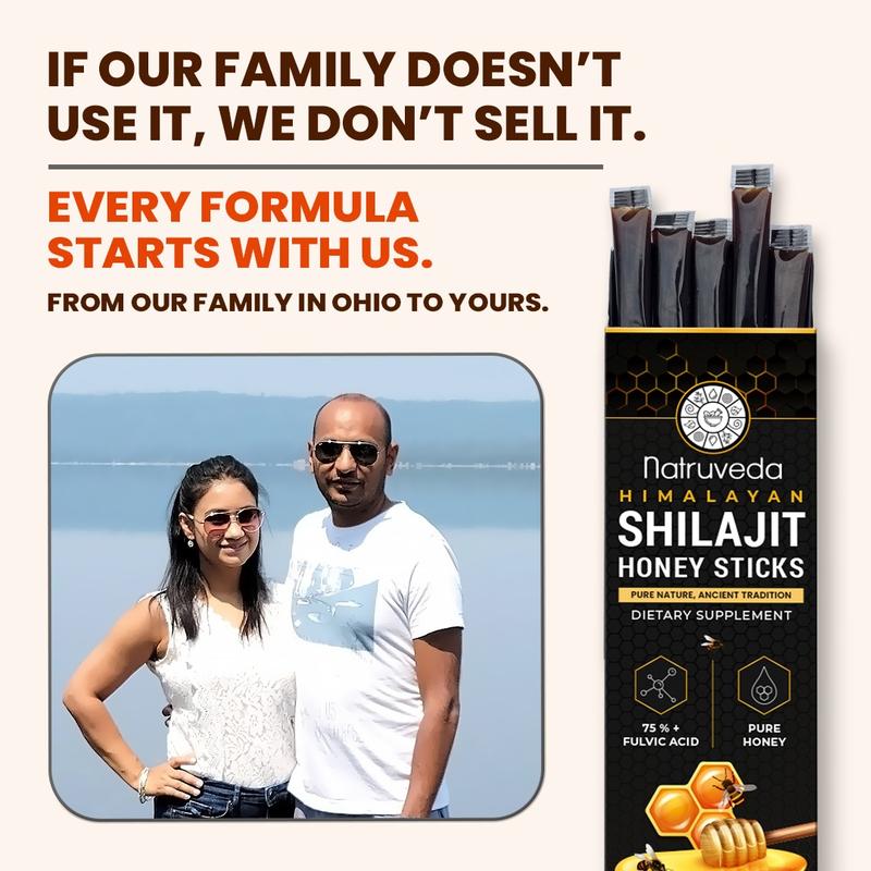 Natruveda Himalayan Shilajit Honey Sticks for Men & Women -  75%+ Fulvic Acid & Trace Minerals - Raw Honey, Saffron & Himalayan Shilajit Resin - Energy Support - (Pack of 10) Natural