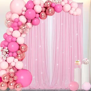 Pink Sequin Backdrop 2 Panels 2FTx8FT Birthday Party Backdrop Curtains Glitter Baby Shower Backdrop Pink Backdrop