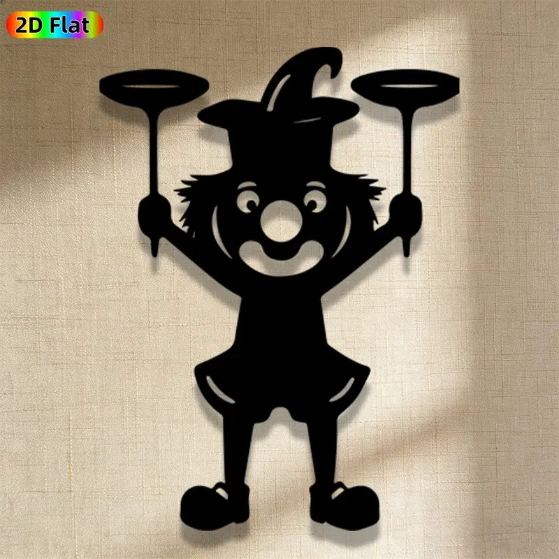 1pc Cute Clown Metal Wall Art, Cute Clown Statue Mural, Iron Craft, Perfect for Living Room, Garden, Indoor/Outdoor Decor, Silhouette Wall Decor, Intricate Craftsmanship, Halloween Decor, Ideal Gift for Kids & Party Enthusiasts