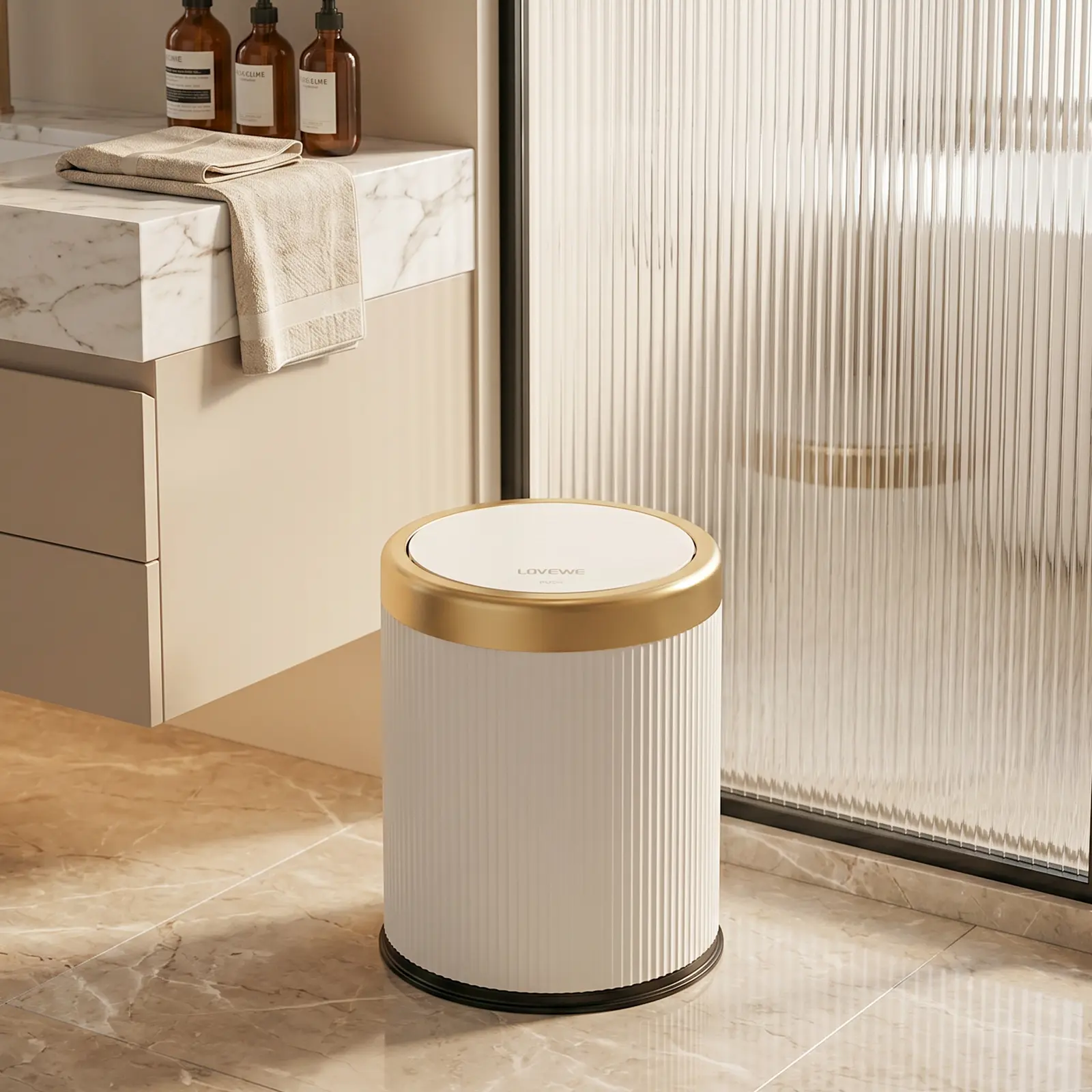 Home Push-Lid Trash Can - Durable Modern Plastic Oval Waste Bin with Dual Inner Buckets, Lightweight, Waterproof, Odorproof for Kitchens, Bedrooms, Bathroom