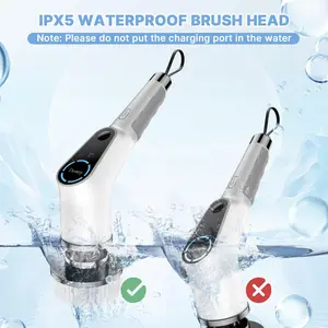 Electric Spin Scrubber with 8 Replaceable Brush Heads 2 Adjustable Speed Extension Handle Multiple for Bathroom, Kitchen, Floor, Toilet, Household Cleaning Supplies Kitchen Accessories Cleaner,Replacement Parts, Multifunction, Durable