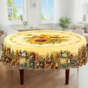1pc, Spring Summer Themed Party Tablecloth, Buffalo Check Sunflower Floral Country Style Printed Design, Rectangular/Round/Oval Table Cloth, Embossed Edges, Suitable For Picnic Dinner Kitchen Dining Room Decoration