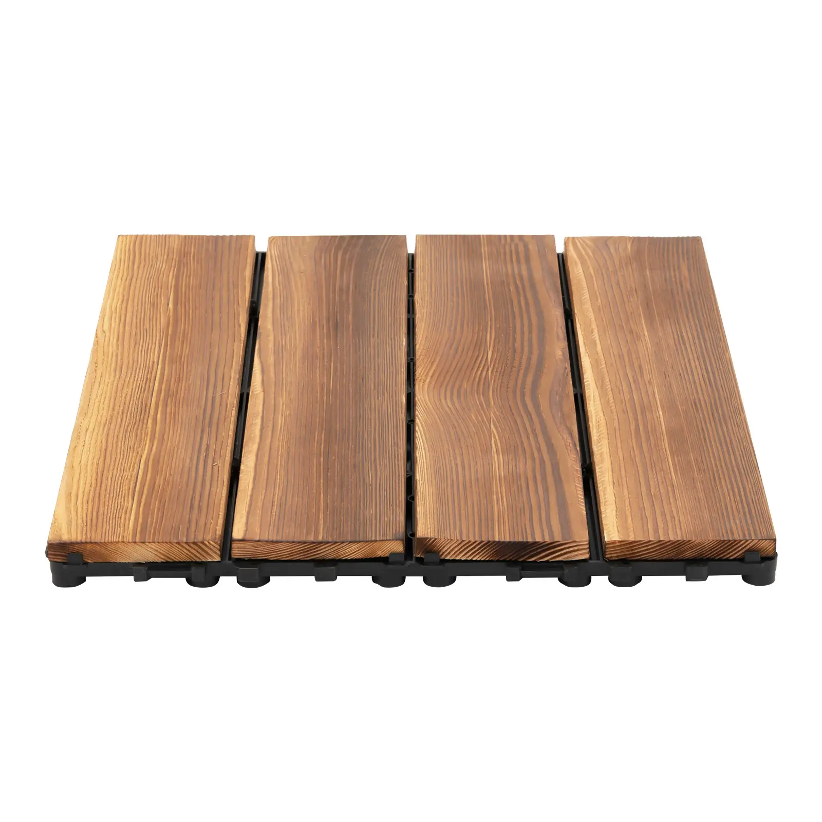 36-Pack 12x12 Inch Carbonized Larch Solid Wood Deck Tiles, Interlocking Outdoor Patio Flooring with PE Backing, Non-Slip & Drainage Design for Balcony, Garden, Bathroom, DIY Easy Installation Father Son High School Graduation Gift