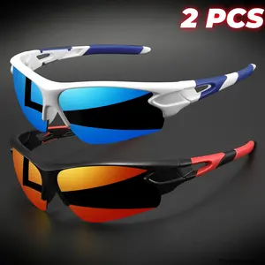 2PCS Unisex Semi-Rimless Wraparound Windproof Sports Sunglasses, Lightweight UV400 Anti-Fog Lenses, Eyewear for Cycling, Hiking, Windproof Sports Eyewear