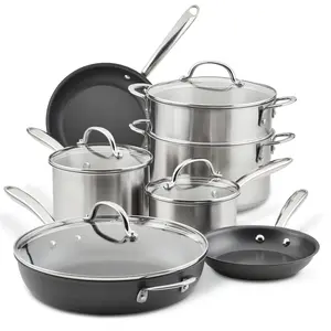 11- Piece Professional Hard-Anodized Nonstick and Induction Stainless Steel Cookware Set