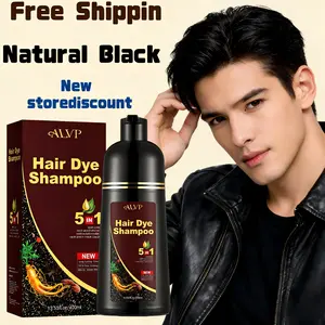 ALVP 5 in 1 Hair Dye Shampoo Natural Black Long Lasting Color Nourishment 400ml Herbal Haircare for Women & Men Free  babla bear mohawk farndu gray silver
