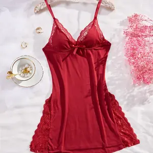 Lingerie for Women Sexy Nightgown Lace Trim Sleep Dress with Side Slit Night Gowns Soft Loungewear Sleepwear