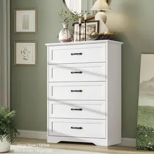 SA-Modern Dresser for Bedroom with 5 Large Drawers, Stylish Storage Cabinet & Chests of Drawers with Large Organizer, Tall Dresser with Smooth Metal Rail, Cupboard Cabinet & Home Decor for Bedroom, Living Room