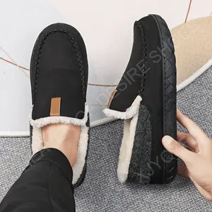 Black Warm Winter Shoes Fuzzy Lined Boots Slip Resistant Waterproof Cozy Home Shoes with Fur for Men Women 2025 Active Tactical Footwear Cotton Ultimate Comfort Slipper Flipflop Slide Tsinelas Casual Boy