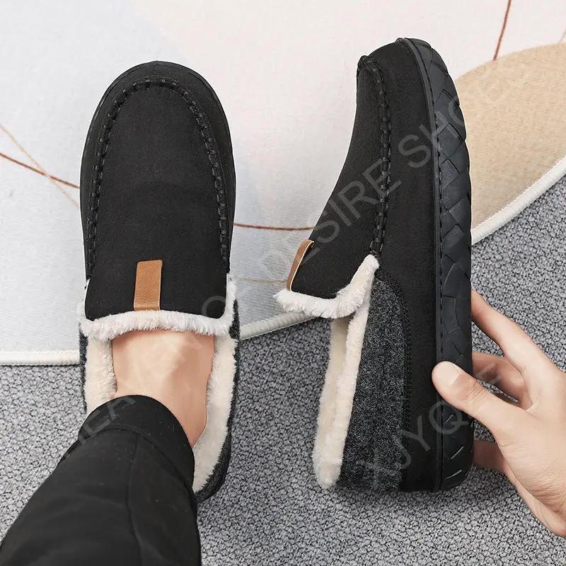Black Warm Winter Shoes Fuzzy Lined Boots Slip Resistant Waterproof Cozy Home Shoes with Fur for Men Women 2025 Active Tactical Footwear Cotton Ultimate Comfort Slipper Flipflop Slide Tsinelas Casual Boy