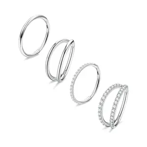 4PCS  Nose Rings Hoops, Nose Ring Jewelry, Steel Earrings Tragus Septum Helix Pierced Ring CZ Clicker Ring, Hinged Segment Conch Lip Cartilage Double Hoops 8mm 10mm For Women Men