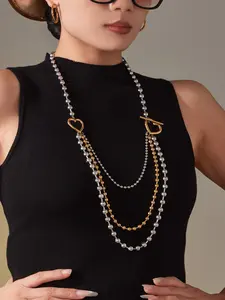 Fashion Colorblock Heart Pig Nose Multi-Layer Beaded Necklace, Long Exaggerated Walkway Stainless Steel Chain, Street Style Women's Accessory Layered Necklaces