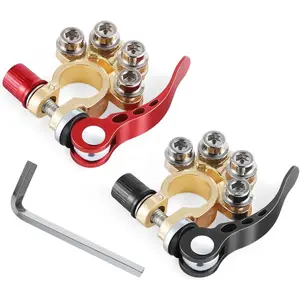 Car Battery Terminal Connector, 4 Way Positive and Negative Pole Quick Release Terminal Clip, Applicable to SAE/JIS A Type Terminal Post, Compatible with Cars, Trucks and More(Gold-B)