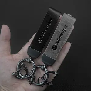 Vintage Leather Car Keychain Zinc Alloy Key Ring for Volkswagen Golf Tiguan Jetta Gti Transport Passat Polo Touran Arteon Keychain Wristlet Strap
