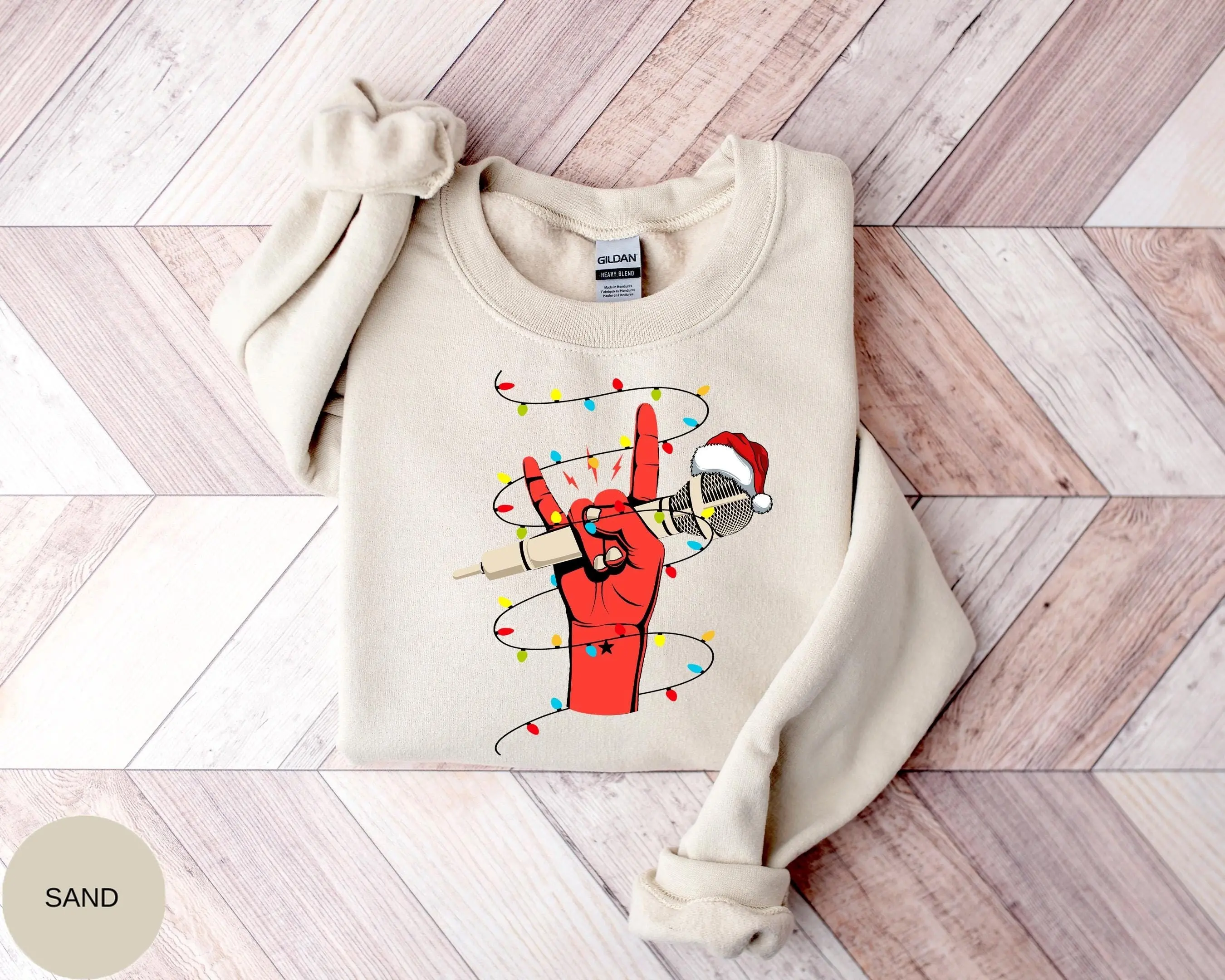 Rock Hand Christmas Shirt, Christmas Rock Lover Shirt, Rock n Roll Christmas Shirt, Rock Listener Shirt, Rock Lover Gift, Rocking Shirt Cotton Crewneck Sweater Womenswear Tops Women Lady