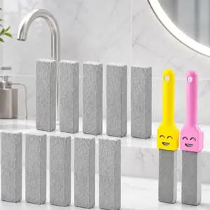 12 Pumice Cleaning Stones with 2 Ergonomic Grips, Efficient Home Maintenance Household Care Product for Bathroom, Kitchen & Outdoor Cleaning Projects, Deeply Cleans Toilet Rings, Bathtub Stains, Sink Grime, Grill Rust