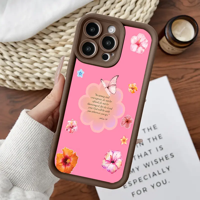 Designed for iPhone11/12/13/14/15/16/promax/x/xs/xr/xsmax CaseFloral with inspirational quote Soft Durable TPU Protective Cover CASE, Accessories, Silicone, Phone Protector, 1.2Mm