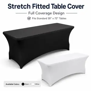 Full Coverage Stretch Table Cover for 6FT Tables, Fitted Spandex Tablecloth for Weddings, Trade Shows, Banquets, Parties & Outdoor Events