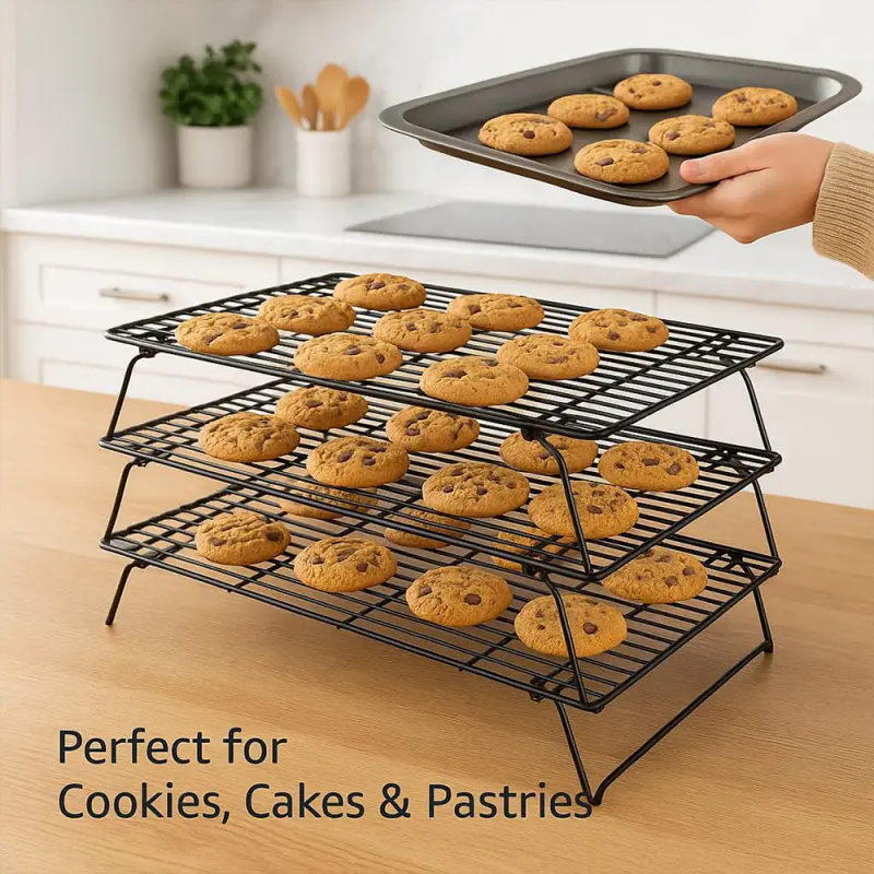 2/4 Piece Smoke Meat Carbon Steel Cooling Rack, Space-Saving Foldable Cooling Rack, Non-Stick Wire Mesh Baking Tray, Kitchen Essentials, Bakeware