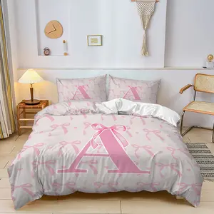 2/3pcs Pink and White Letter Duvet Cover Set, Pink Bow Bedding Set, Bed Sets Supplies, Comfortable and Soft Fabric, Suitable for Bedroom DéCor, Includes 1 Duvet Cover and 1 or 2 Coreless Pillowcases