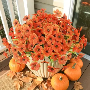 12PCS Autumn Artificial Flowers, Outdoor Fall Porch Flower Decoration, Realistic Waterproof Faux Flowers for Outside Porch Decor, Thanksgiving, Halloween, Home Garden Decor Arrangement (Autumn Red/Golden Yellow)