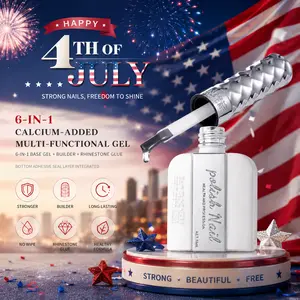 6 in 1 Builder Gel for Nails with Calcium, Nail Tip Glue Base Gel No Wipe Top Coat Brush Reviver, Long Lasting Plant Based Gel Nail Kit for Beginners