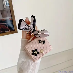 Trendy Quilted Bag Charm Keychain Pouch for Women, Mini Coin Purse & Earbuds Case, Portable Bluetooth Earphone Holder, Aesthetic Handbag Accessory for Everyday Use, Travel & Outfits Styling tiktokshopspringglowup