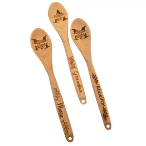 Personalized Wood Spoons with Engraved Names and Designs for Unique Kitchen Utensils