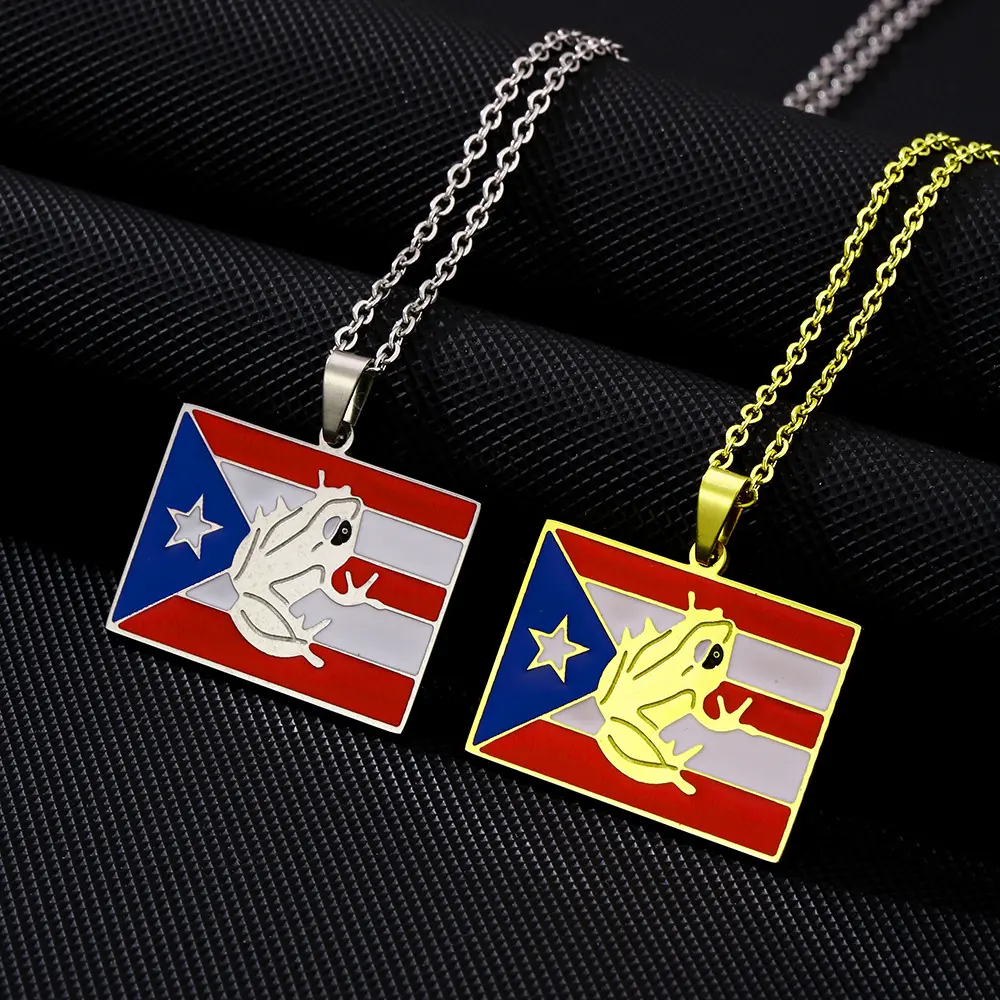 Puerto Rican flag necklace, retro stainless steel jewelry, unisex, couple ethnic style jewelry