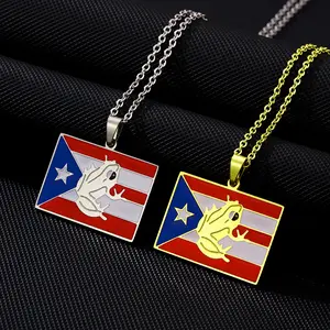 Puerto Rican flag necklace, retro stainless steel jewelry, unisex, couple ethnic style jewelry