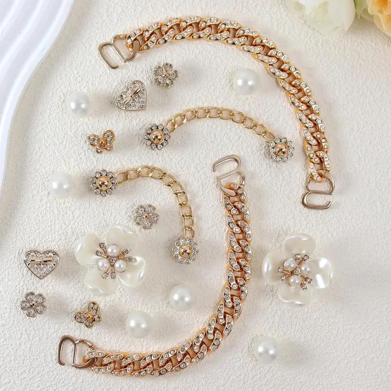 Bling Shoe Charms Set, Pearl Flower & Crystal Rhinestone Accessories for Women’s Clogs and Shoes, Cute Decoration for Party &  Valentine's Day Gift