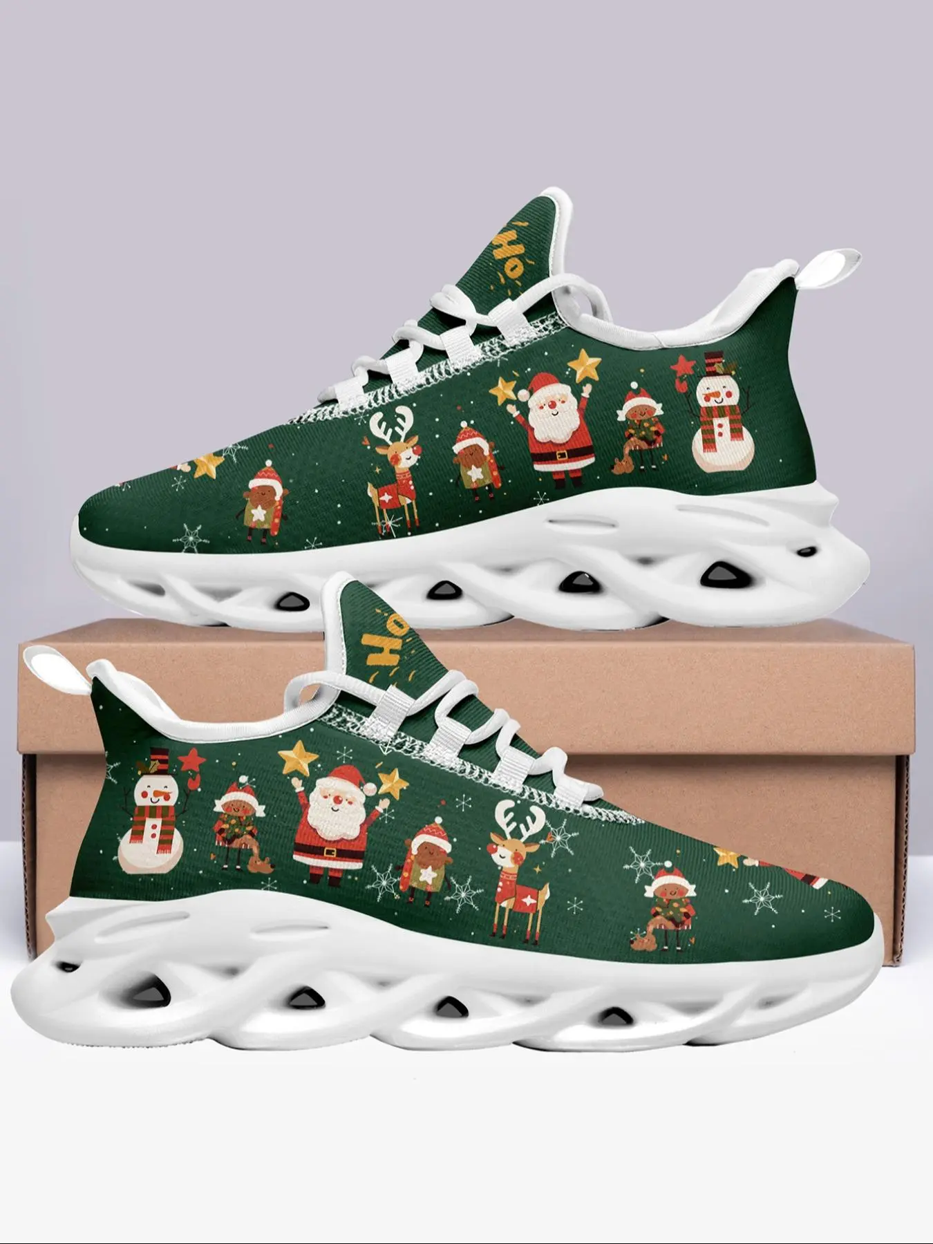 Men's Christmas Themed Lace-Up Sneakers, Lightweight Soft Sole Design, Casual Comfortable Sports Shoes for Men, Perfect Gift Idea