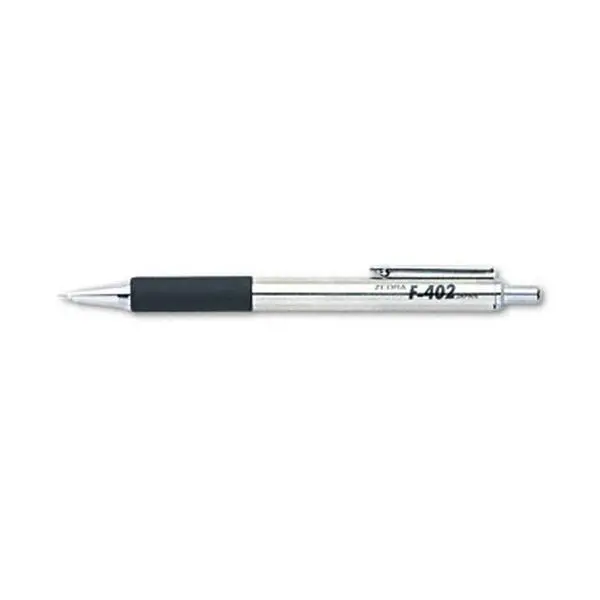 Zebra 29210 F-402 Retr Ballpoint Pen Stainless Steel Brl Black Ink Fine 0.70 mm