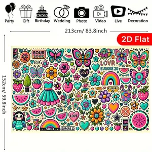 2D Flat, 1pc Large Wall Tapestry Suitable for Parties - Large 2D Flat Backdrop with Ribbon for Easy Hanging, Cute Chibi Characters, for Christmas,, Wedding, Decor, Washable Decorative Wall Hanging (No Electricity Needed), 2D Flat