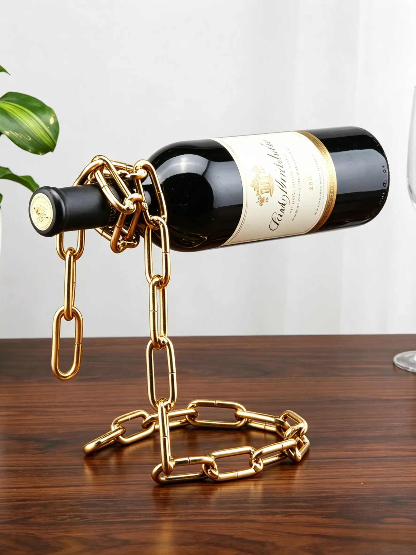 Magic Floating Chain Wine Bottle Holder | Nordic Abstract Art Decor  Welded Solid Structure, Gravity Defying Wine Rack for Home Bar