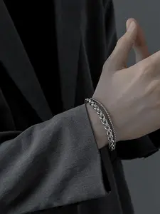 Men's Street Trend Double Layer Chain Bracelet, Trendy All-match Vintage Bracelet, Fashionable Jewelry As Birthday Gift for Boyfriend