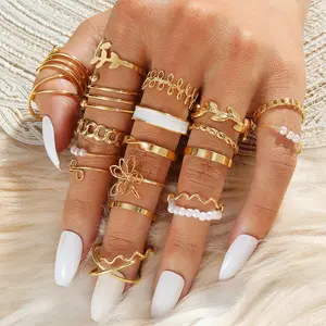 22 Pcs Chic Gold Hollow Joint Ring Pack - Boho Trendy Jewelry Stackable Joint Finger Knuckle Rings Set, Summer Cute Gift for Women/Girls(Even Size)
